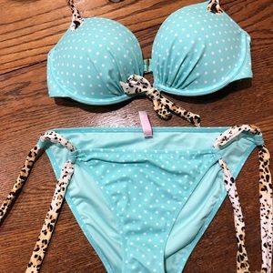 Victorias secret blue and white polka dot bikini